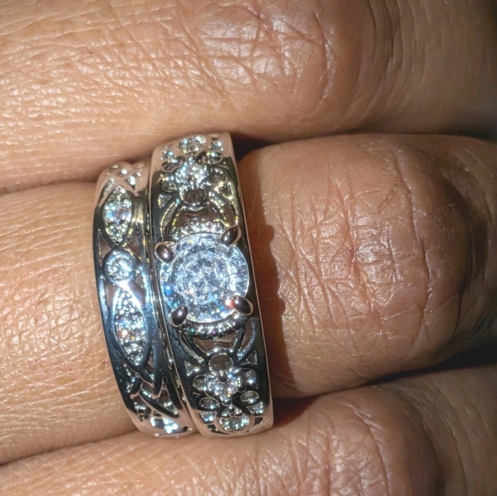 Vintage Art Deco Round Cut Lab Created Diamond 925 Silver Engagement Wedding Set